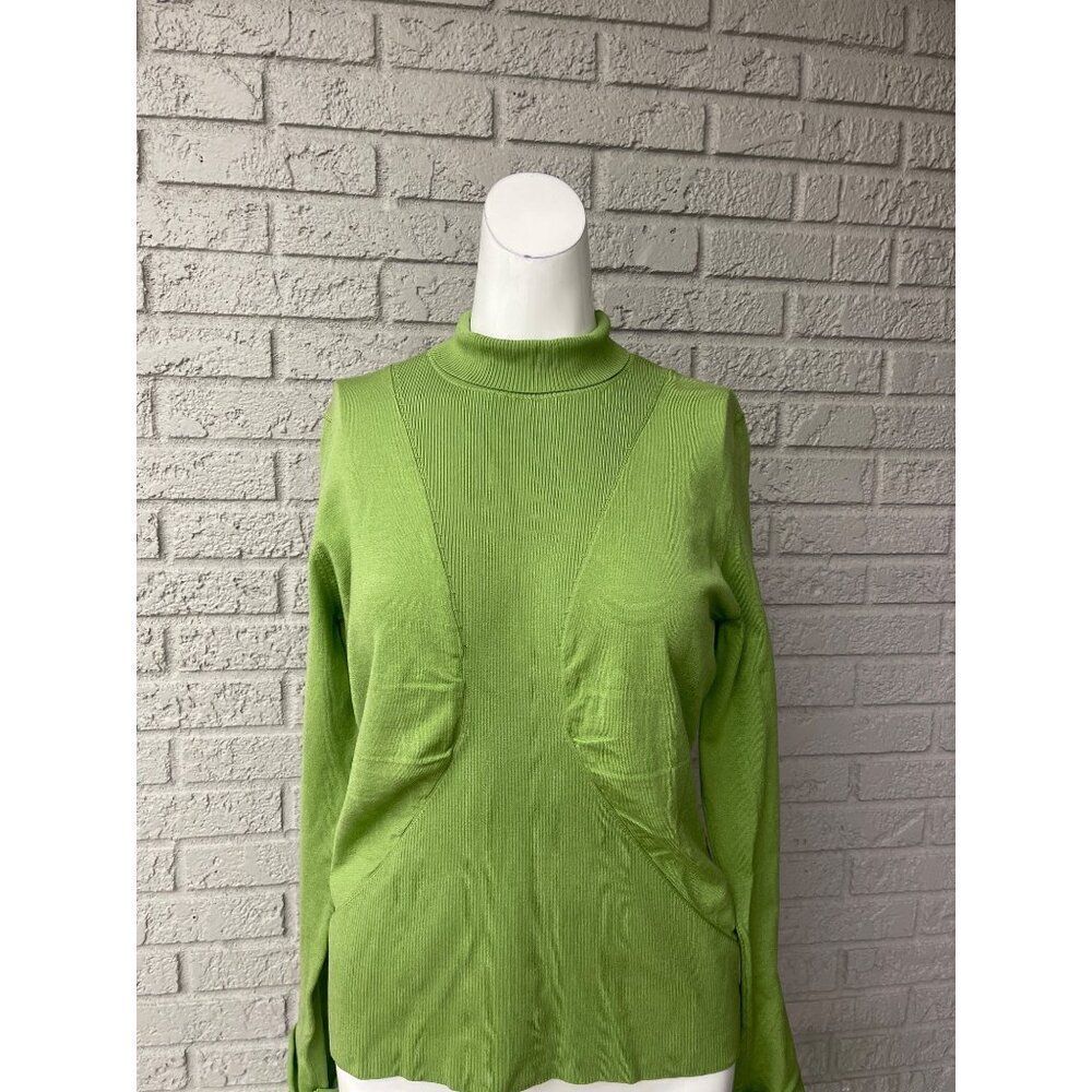 Essendi Women Green Silk Blend Long Sleeve Lightweight High Neck Sweater Size XL